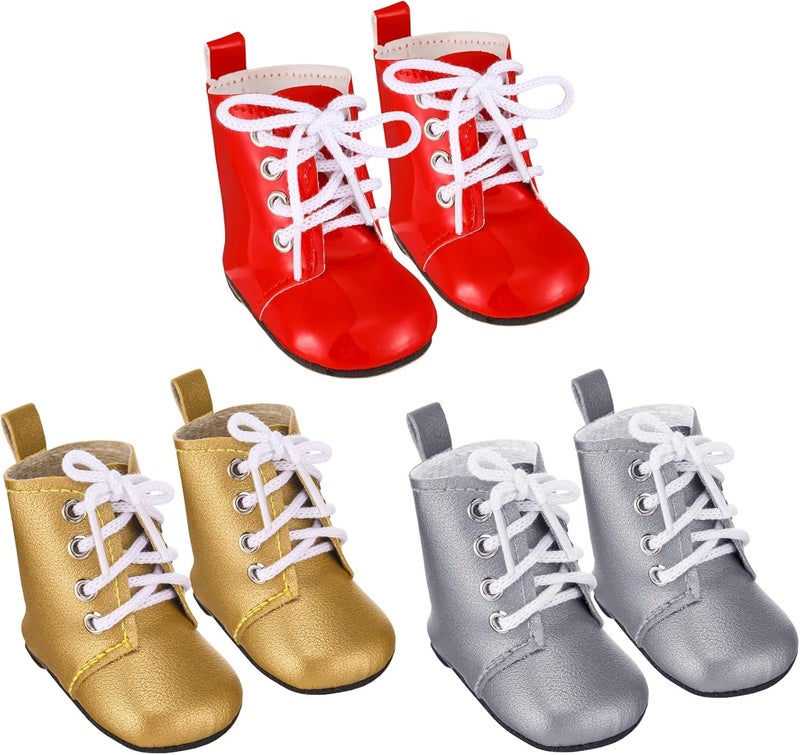 Bencailor 3 Pairs Winter 18 Inch Doll Boots and Shoes Christmas Dolls Shoes American Themed Boots Skates for Dress up(Groovy Style) - Image 1